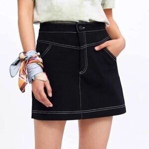 ZARA High Waisted Black Denim Miniskirt